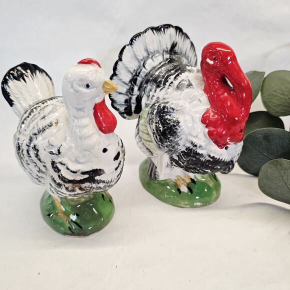 Large Vintage Thanksgiving Turkey Salt & Pepper Shakers Male Female Japan MCM - Picture 8 of 9